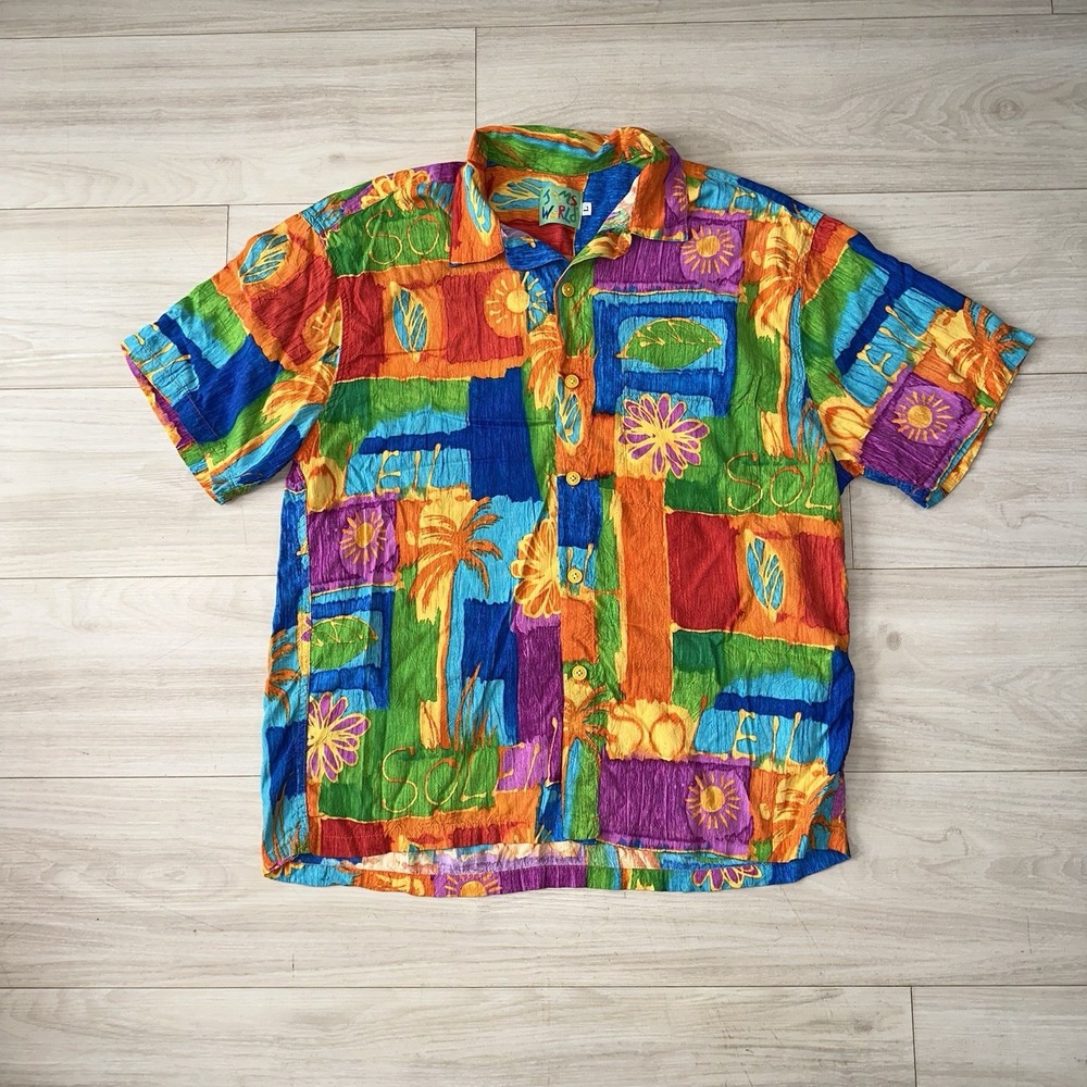 Vintage JAMS‎ WORLD Rayon Button Up Shirt Men's L VIBRANT FLORAL Trisha